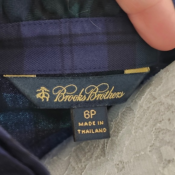 Brooks Brothers Plaid Ruffle Neck Women 6P Blue Green Long Sleeve Button Up - Picture 6 of 8
